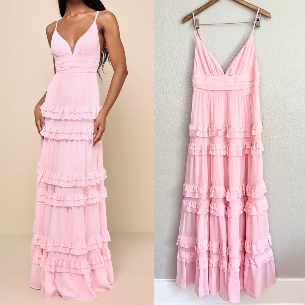 Lulu's Pink Ruffle Maxi Dress